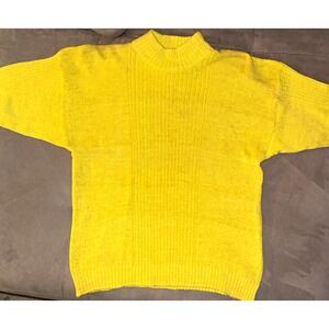 Vintage Eileen Yellow Ramie Cotton Mock Neck Sweater Womens Large Ribbed 80s 90s